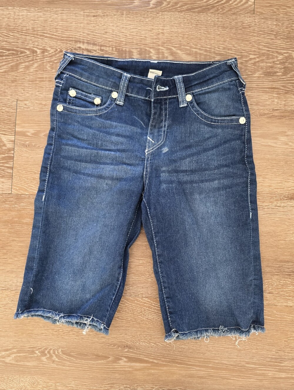 True Religion Kids Blue Denim Shorts with Raw Hem